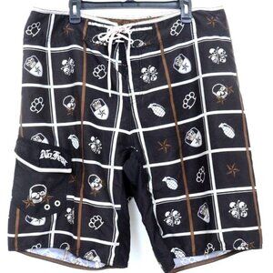 No Fear Men's Size 40 Board Shorts Skull Swim Trunks Punk Skater Grunge Surf